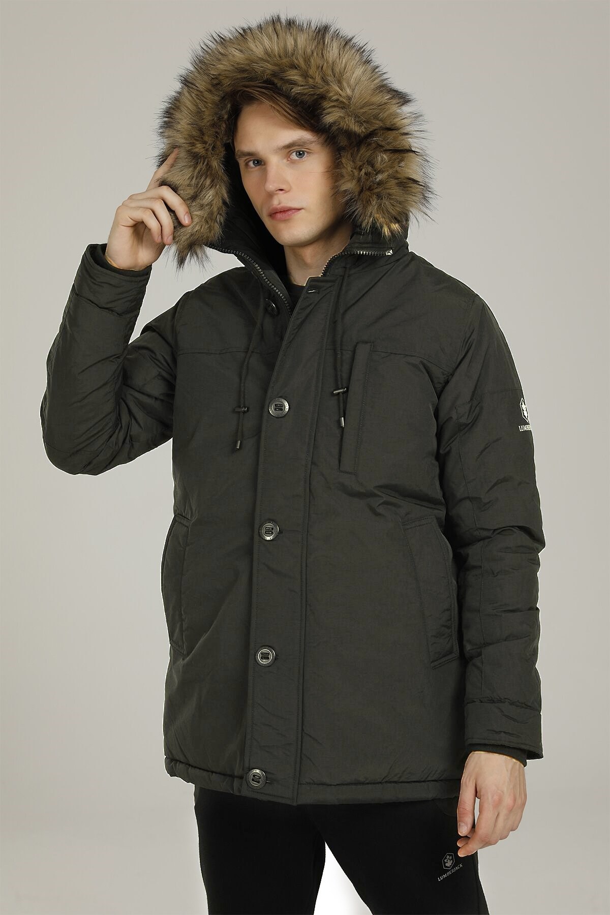 Lumberjack  Kapüşonlu Koyu Haki Erkek Su İtici Kaban 2W3SN543PR - Görsel 2