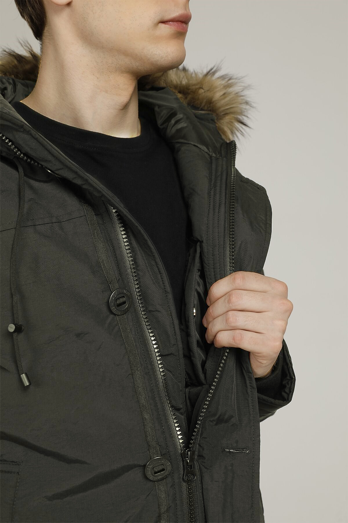 Lumberjack  Kapüşonlu Koyu Haki Erkek Su İtici Kaban 2W3SN543PR - Görsel 4