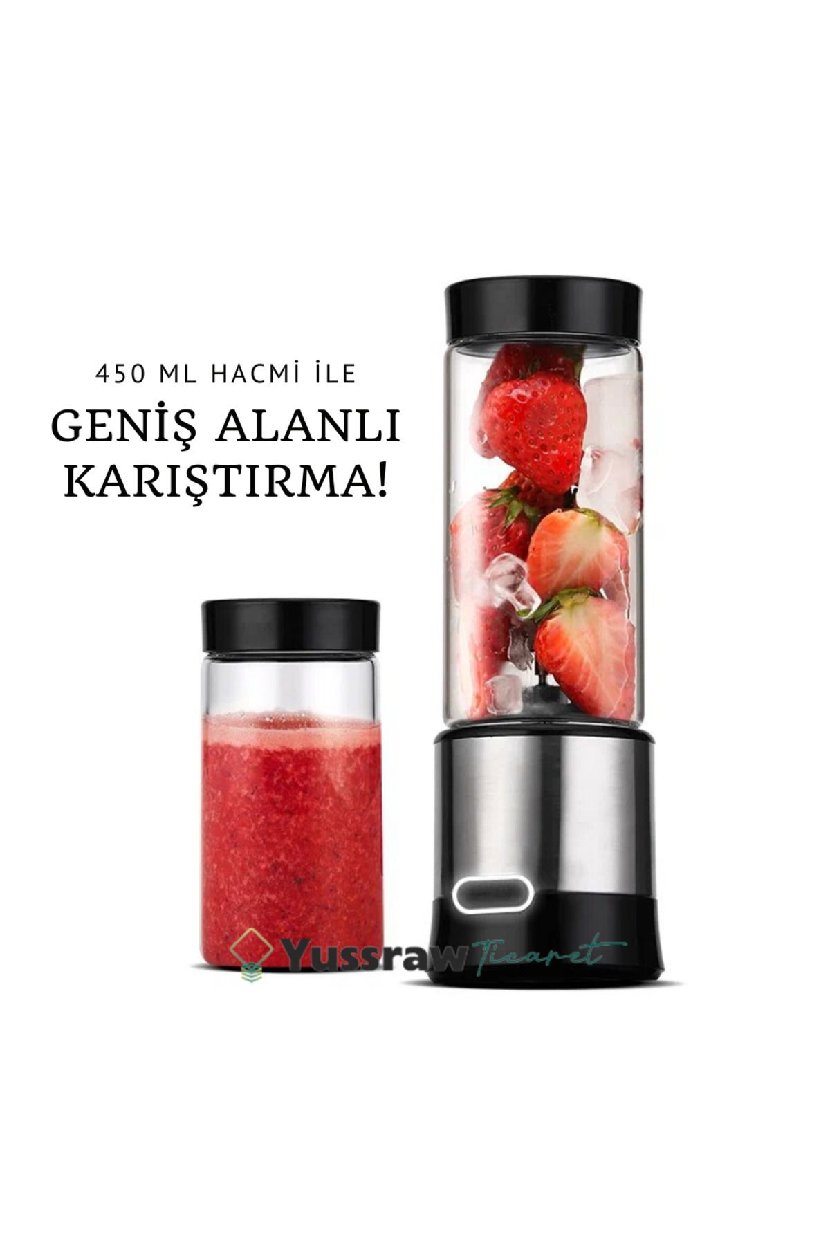Yussraw-Portable Rechargeable Personal Blender with Blade Ice Crusher with 450 ml + 350 ml glass 2
