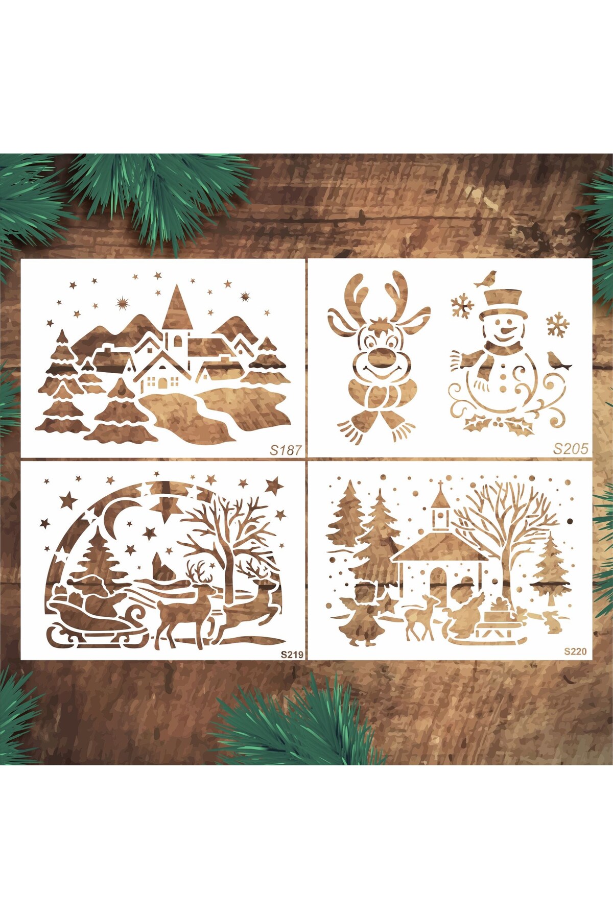 STENCİLTASARIM Stencil Tasarım 15X20 cm, 4 Parça Stencil Set:18 Yeniyıl Stencil Seti- Boyama Şablonları