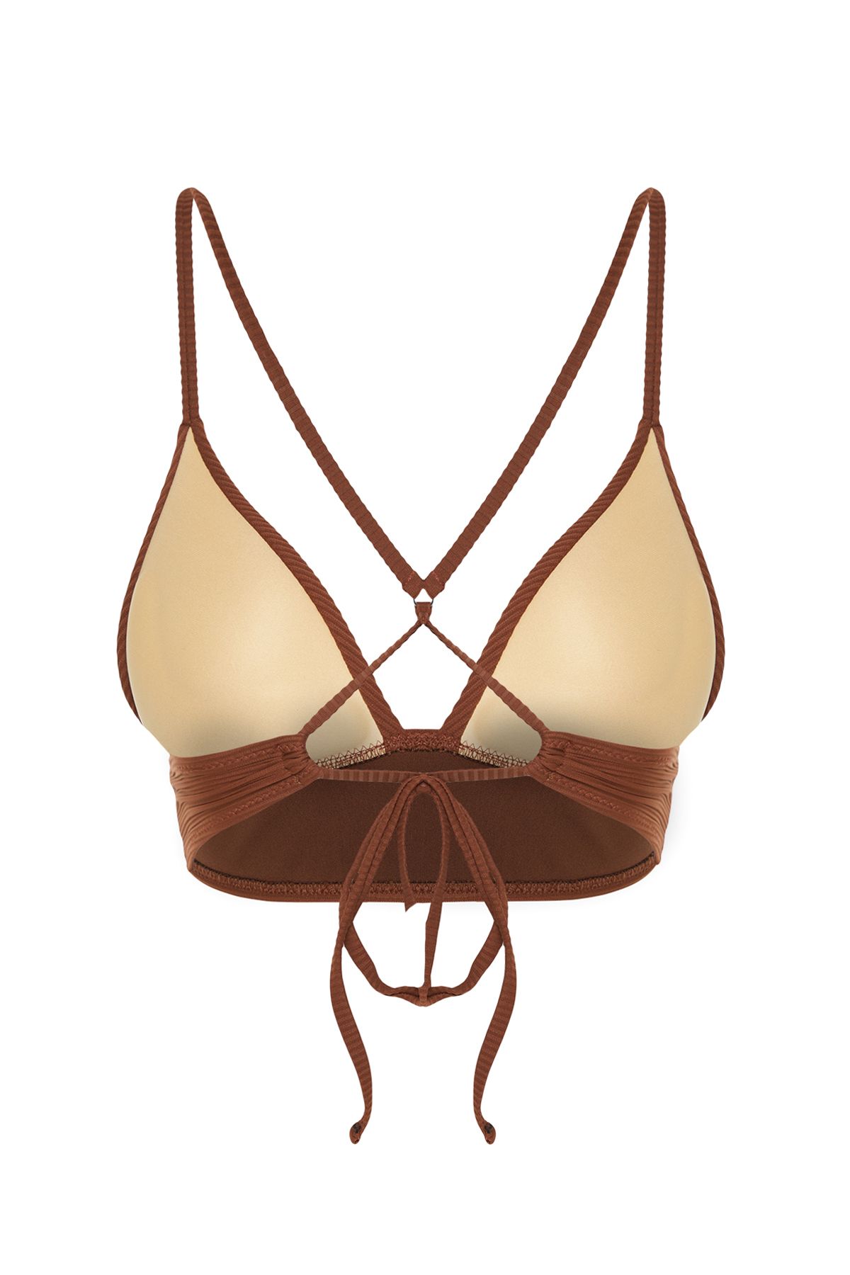 Trendyol Collection-Brown Triangle Push Up Textured Bikini Top TBESS21BU0010 8