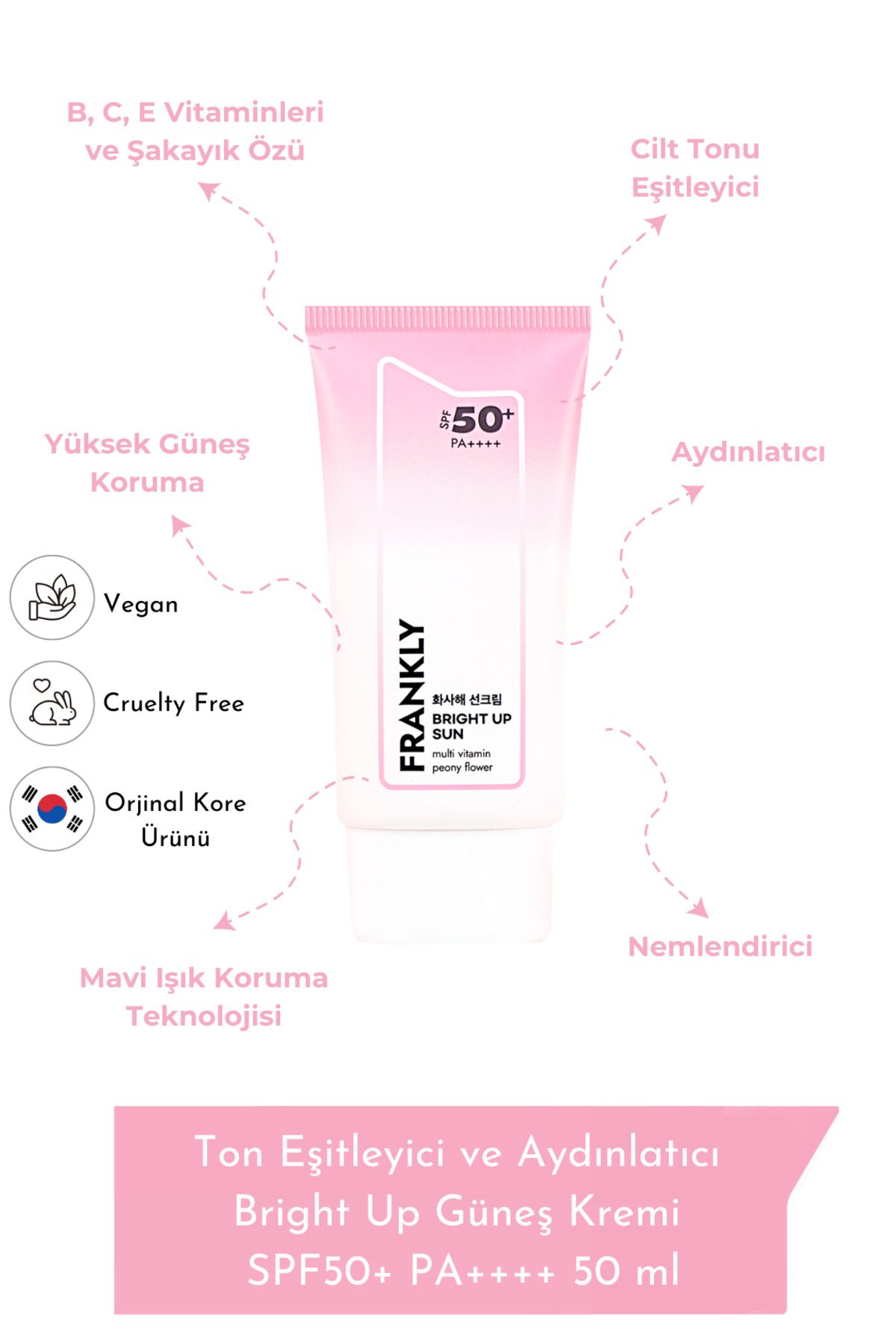 FRANKLY-Bright Up Sunscreen - Tone Equalizing and Brightening, SPF50+ PA++++, 50 ml 1
