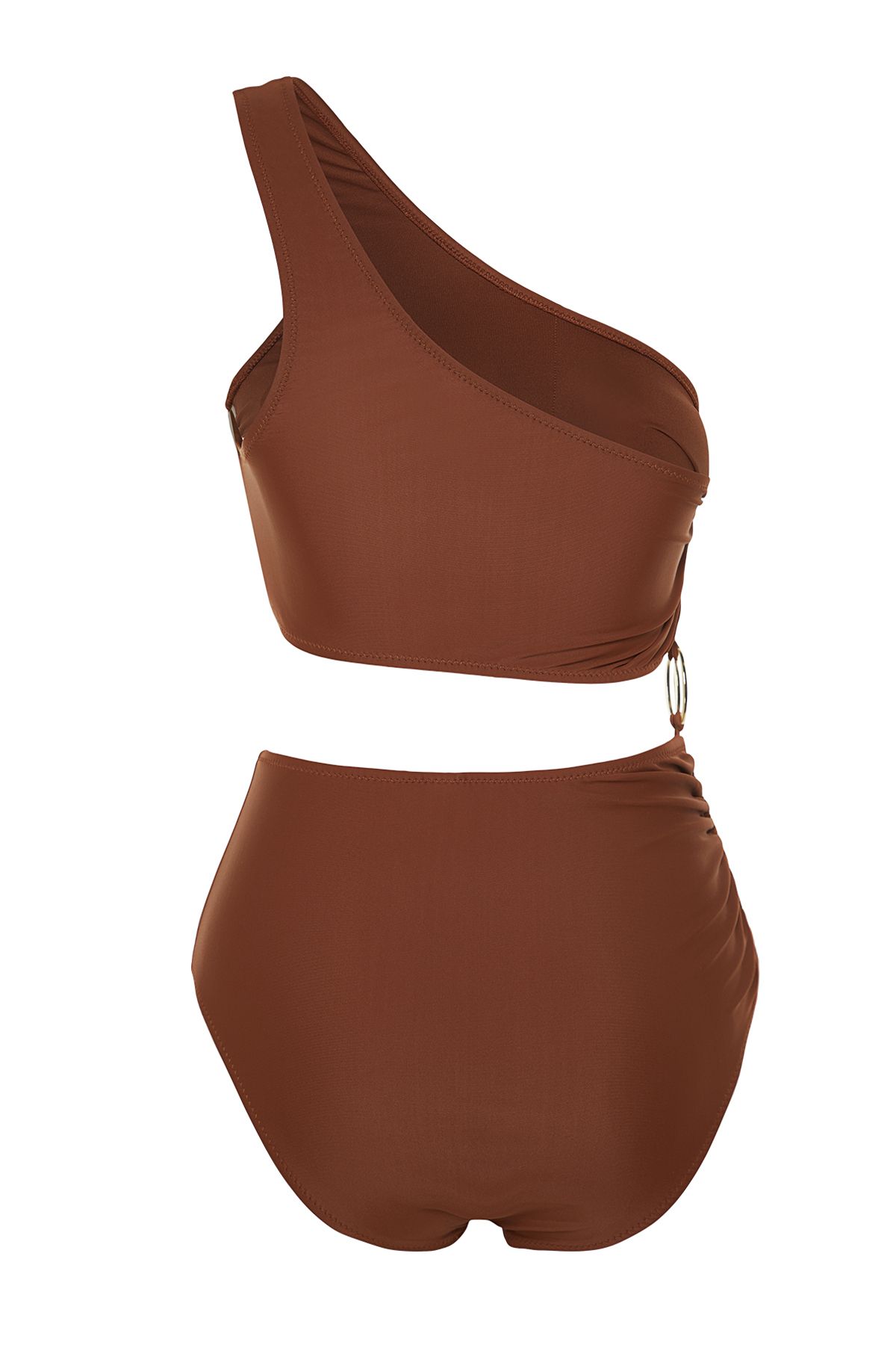 Trendyol Collection-Brauner Hipster-Badeanzug mit Single-Shoulder-Accessoire TBESS24MA00015 8