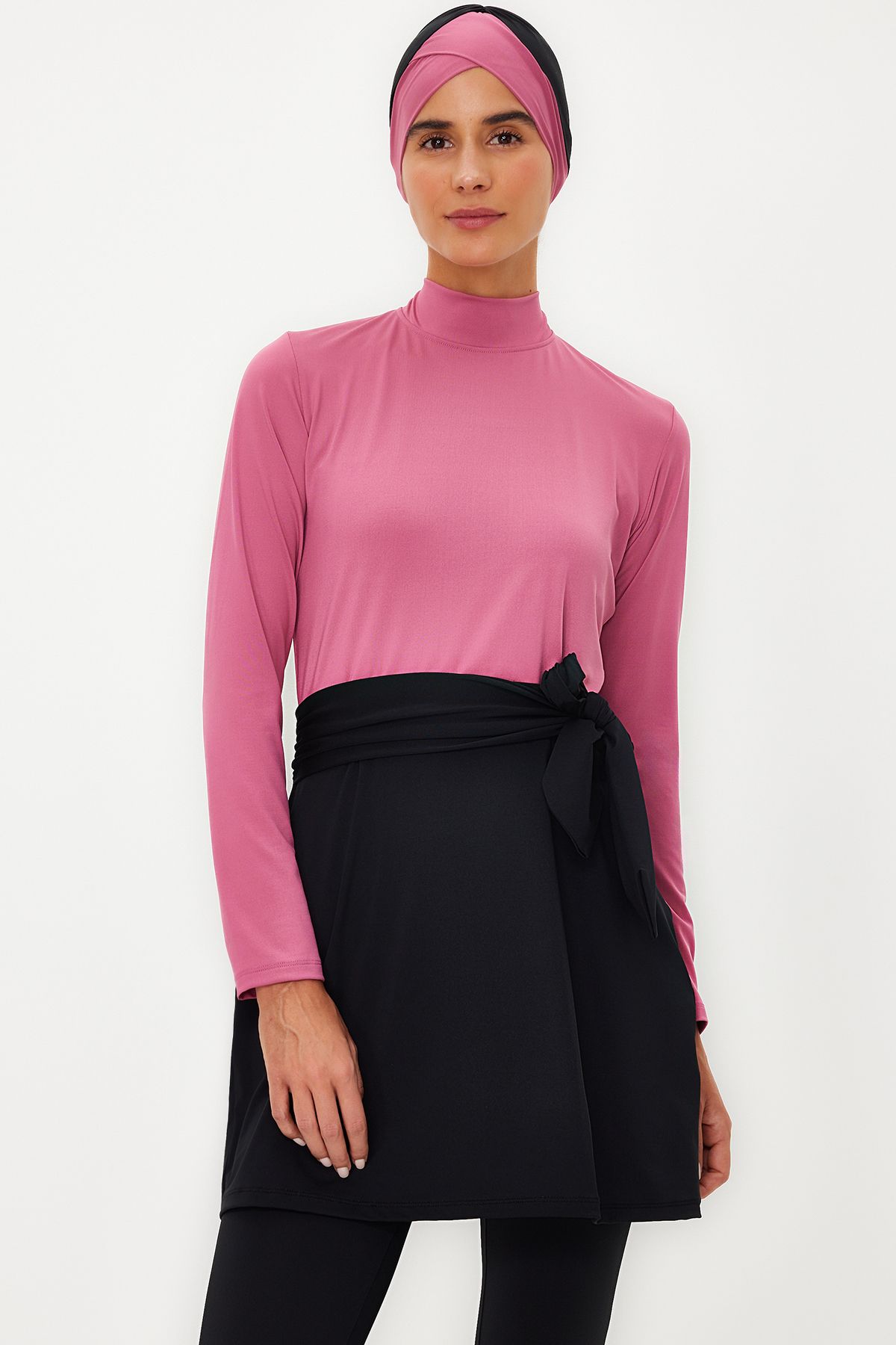 Trendyol Modest-4-teiliges langärmliges Badeanzug-Set mit Farbblockierung in Dusty Rose – TCTSS22CF0028 3