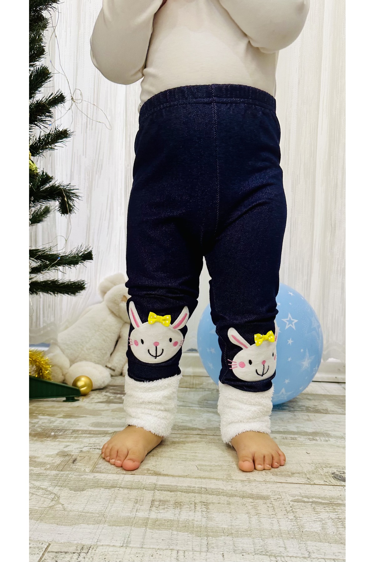 TD Collection Denim Tayt Paçası Pofuduk Tavşan Nakışlı Kız Çocuk / Bebek %100 Pamuklu, Esnek Kumaş fotoğrafı 4 (önizleme)