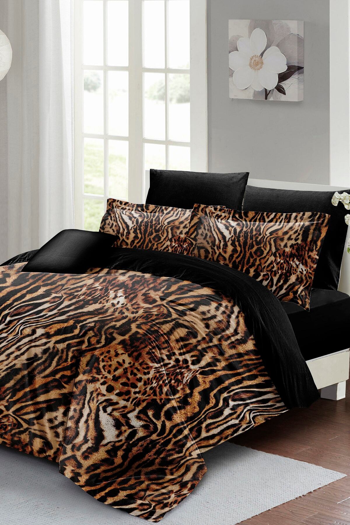 MonoHome Kıng Sıze Zebra Brown Çift Kişilik Nevresim Takımı %100 Pamuk Saten 3d Özel Tasarım 220x240cm