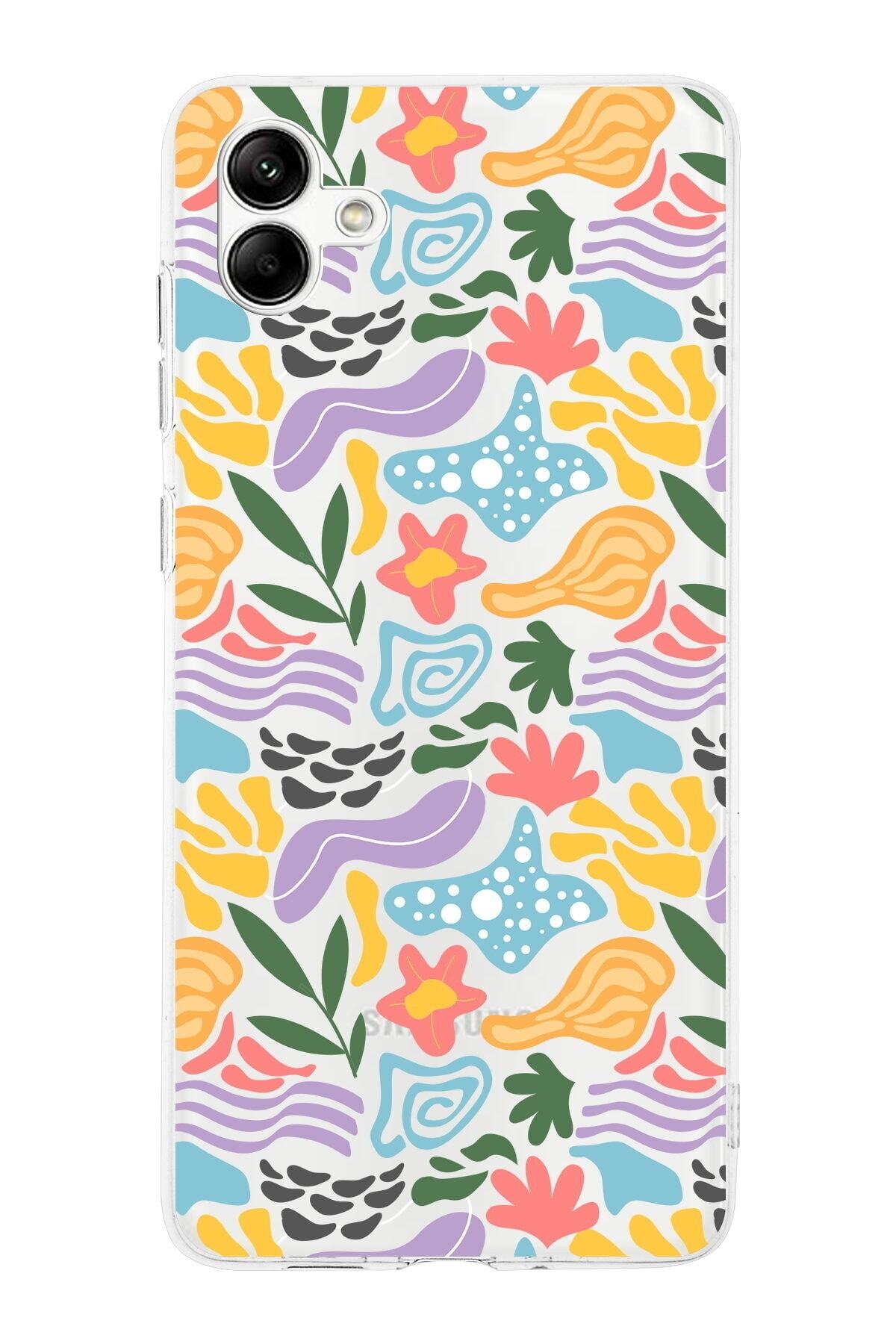 Samsung Galaxy A05 Uyumlu Kamera Korumalı Kapak Memphis Desen Tasarımlı Şeffaf Kılıf