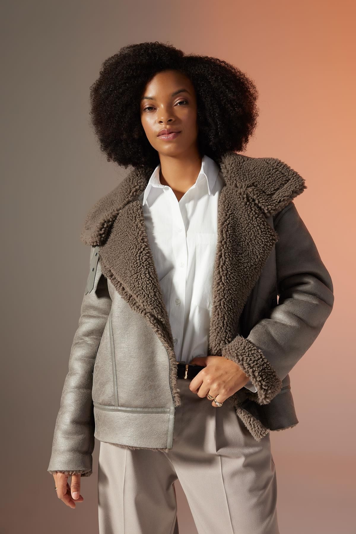 Mint velvet grey faux fur lined parka shop