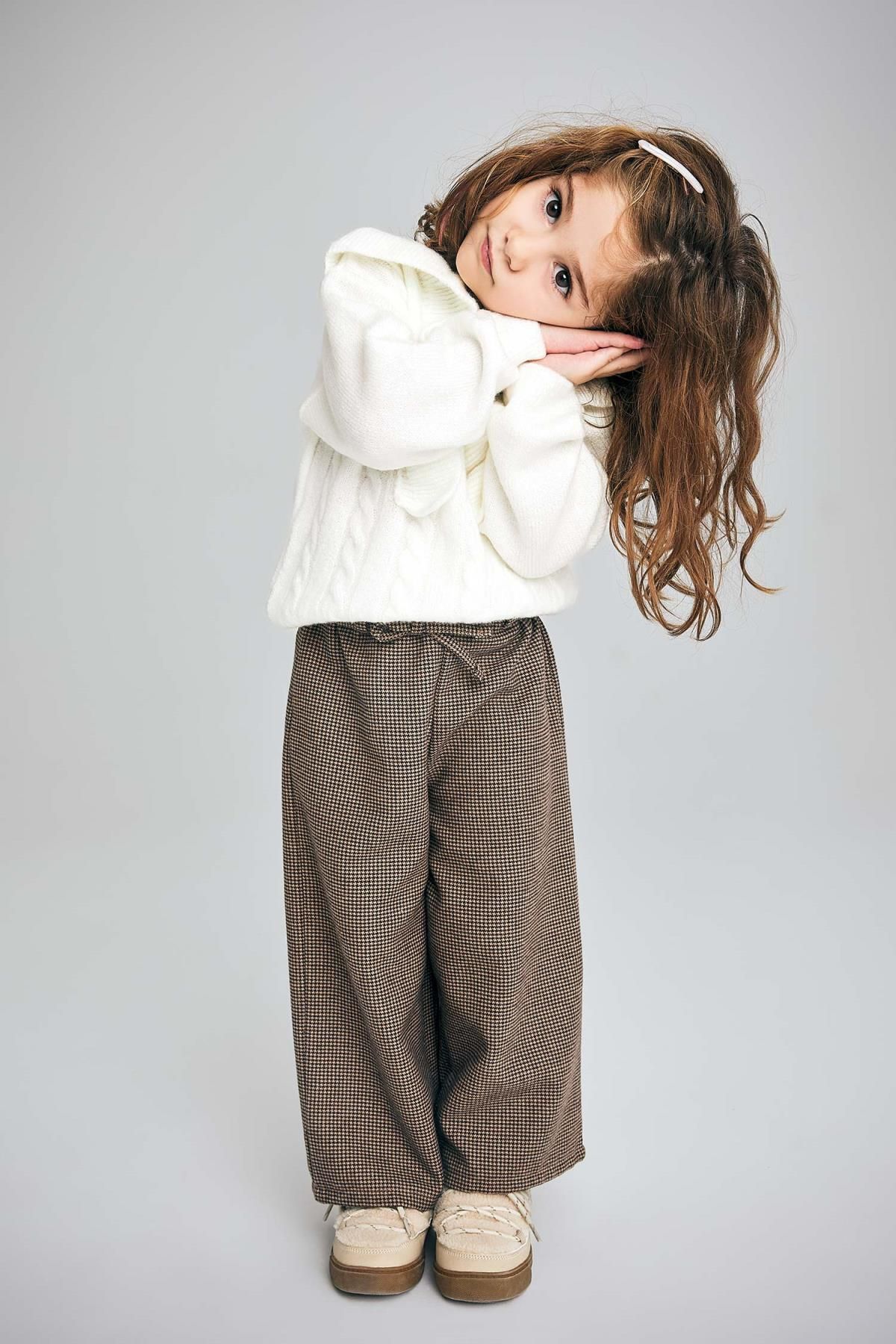 Defacto Baby Girl Regular Fit Houndstooth Wide Leg Pants Trendyol