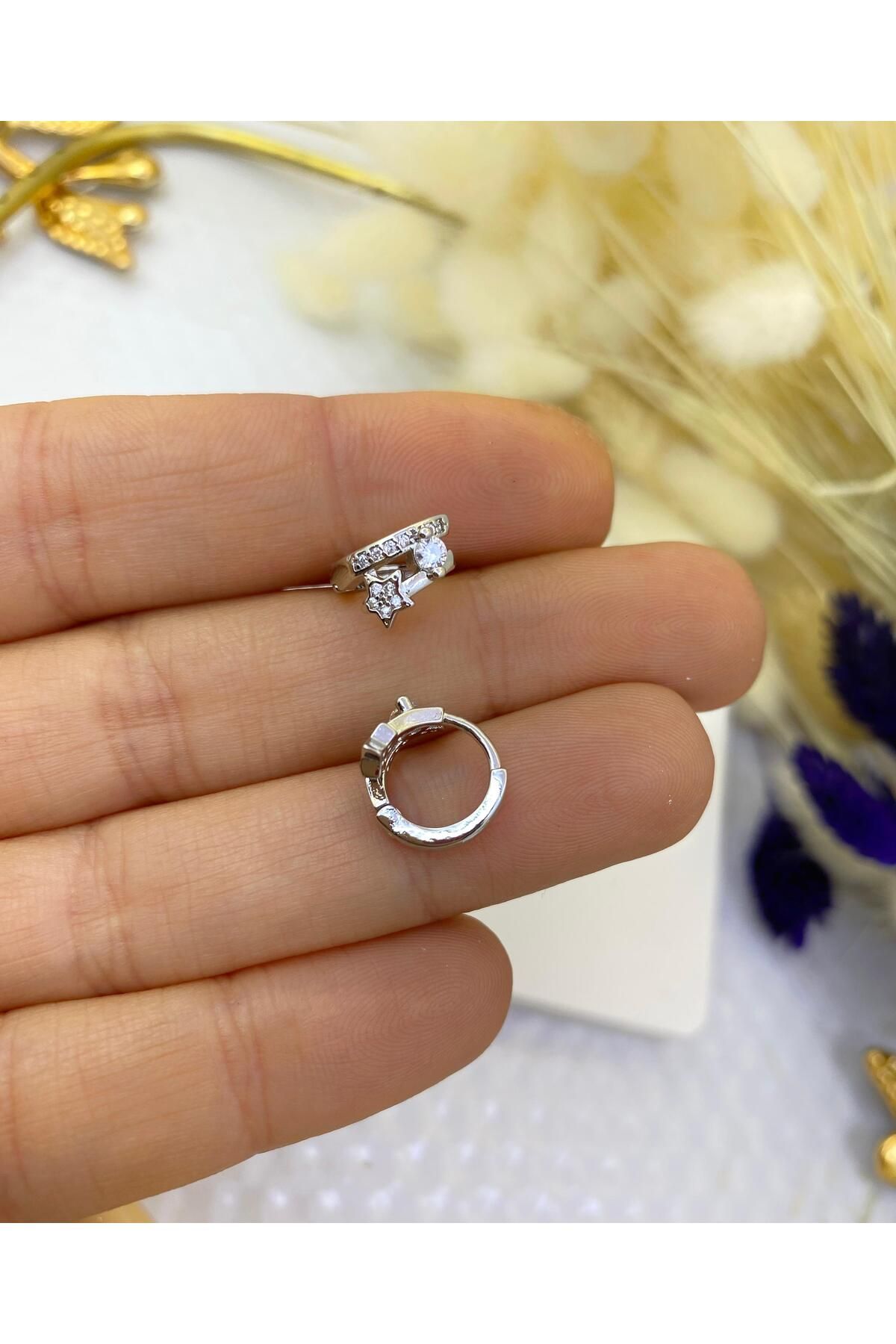 zirkon taşlı yıldız detay kıkırdak tragus lobe rook uyumlu 1 adet halka piercing
