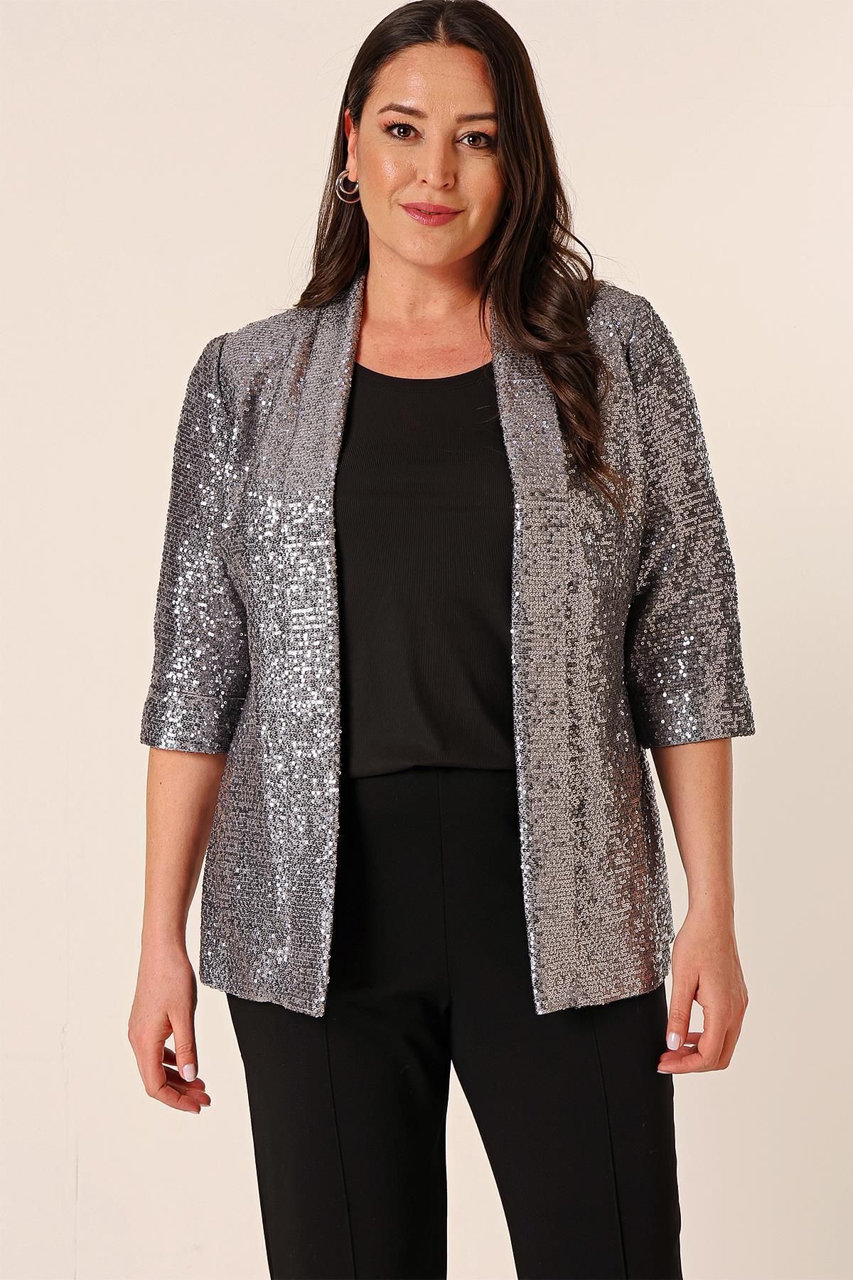 Silver sequin jacket plus size clearance