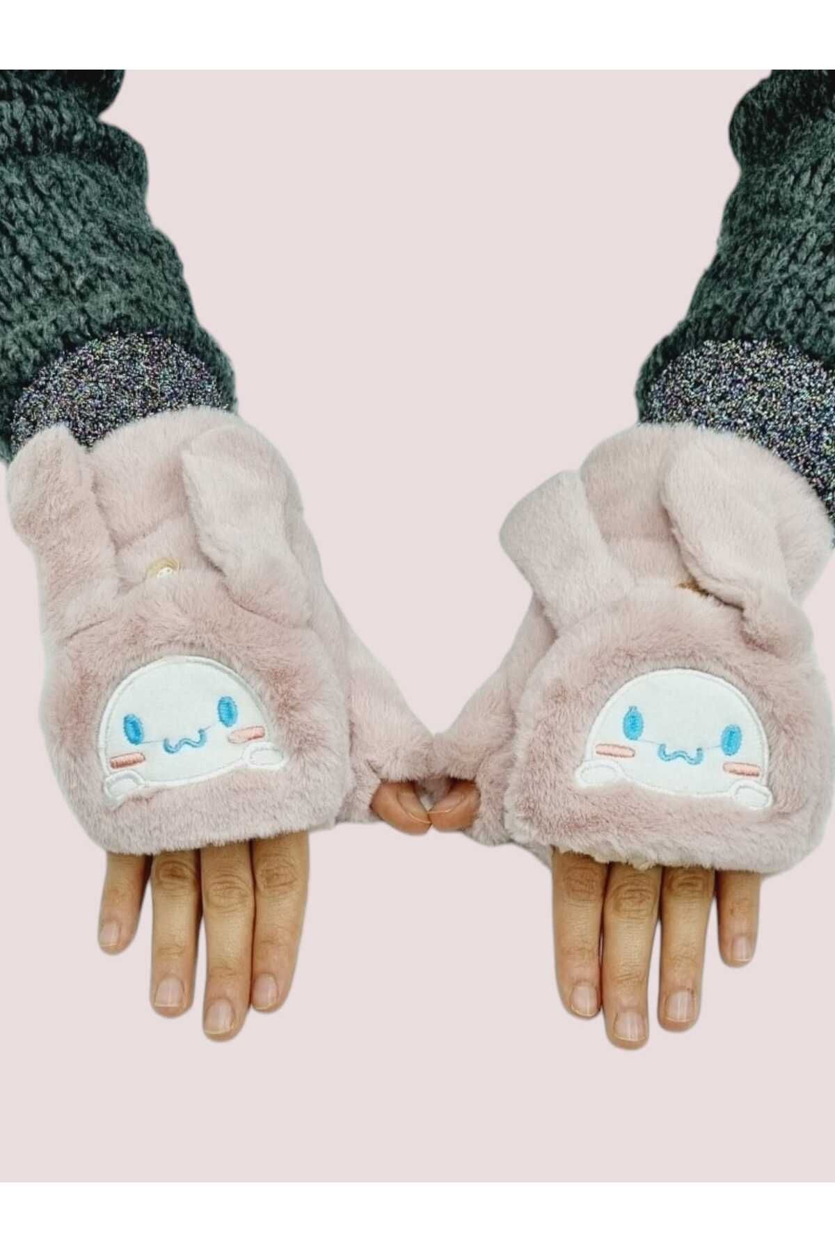 Uniquerrs Children s Anime Cinnamoroll Character Half Finger Covered Winter Plush Gloves