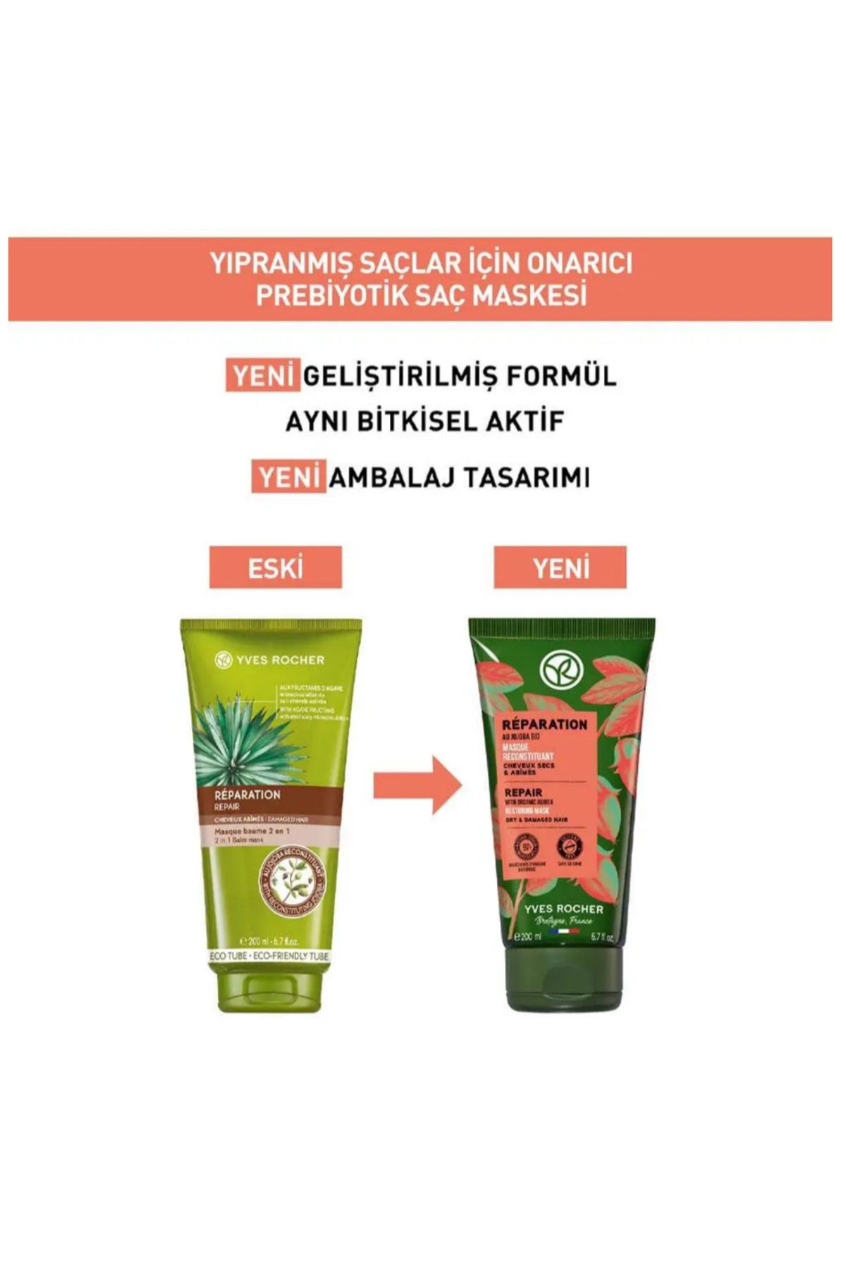 Yves Rocher-Prebiotic Hair Mask Damaged Hair Reparation Organic Jojoba Oil Omega 6 & 9 and Agave 200 ml 2