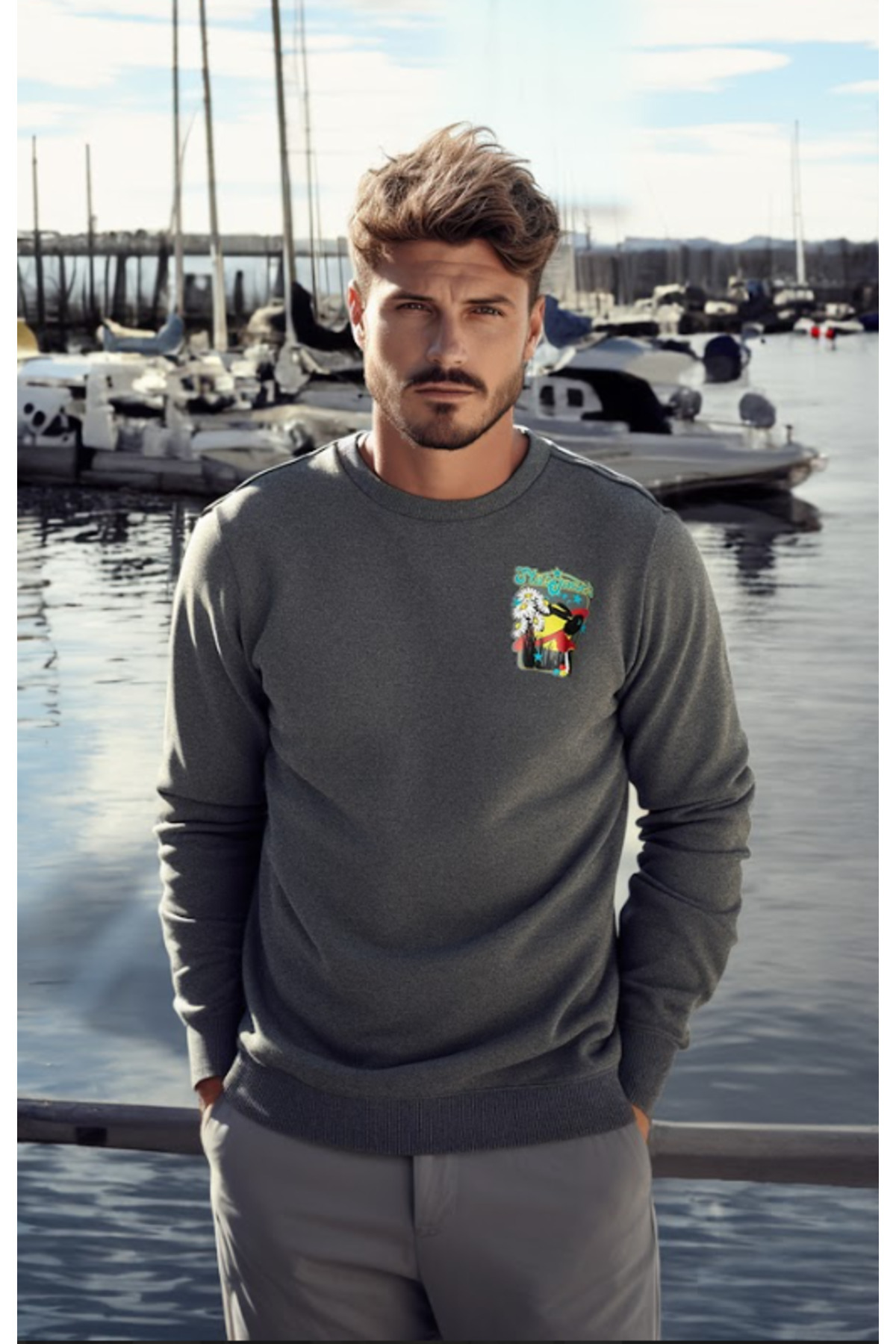 Trendyolmilla Man Antrasit Relaxed/Rahat Kesim Bisiklet Yaka Eskitme/Soluk Efektli Sweatshirt TMNAW23SW00476