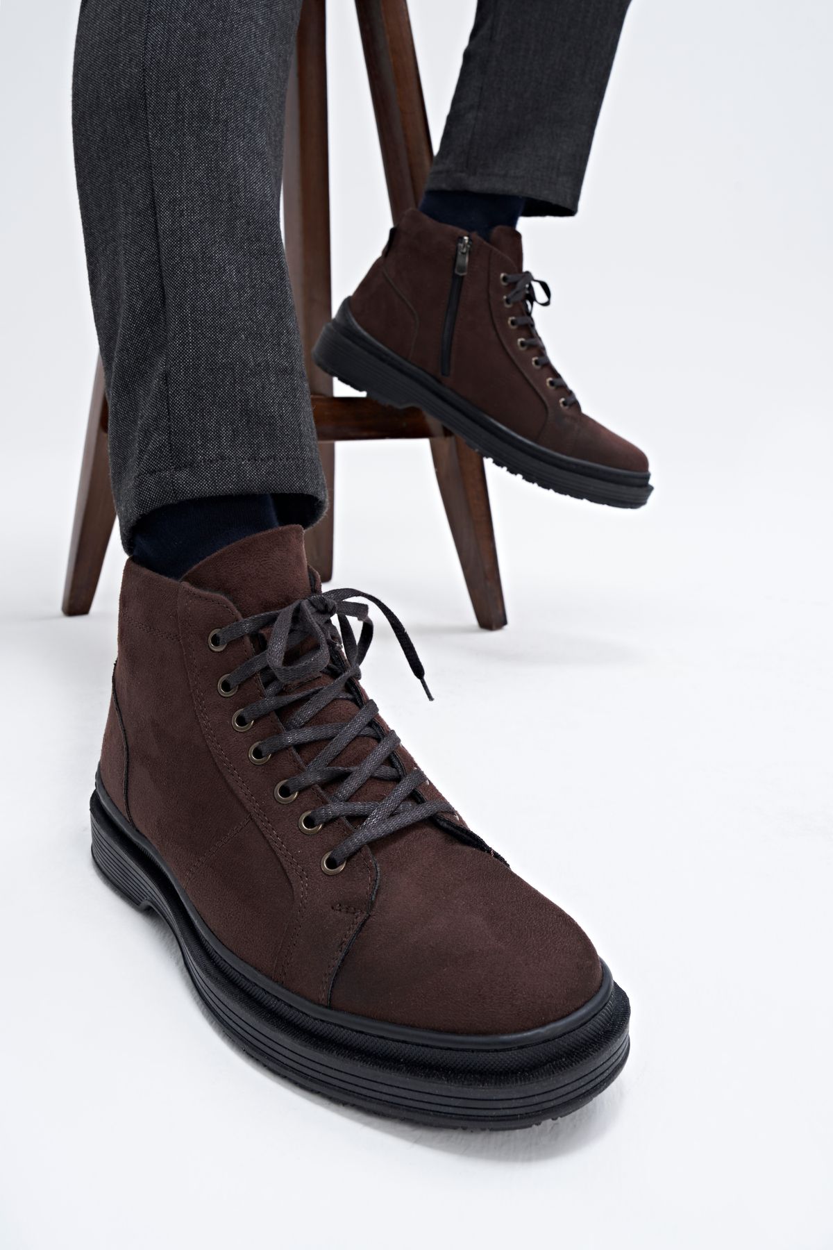 Dark brown top suede ankle boots
