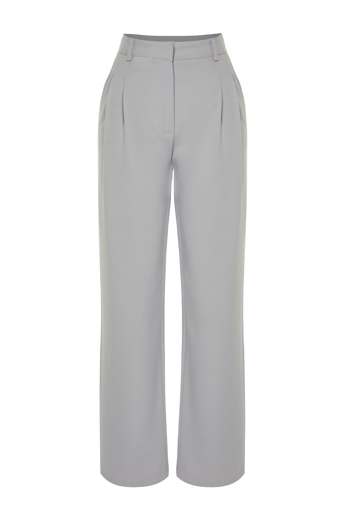 Trendyol Collection-Graue, gerade geschnittene, plissierte Webhose in limitierter Auflage TWOAW23PL00401 13