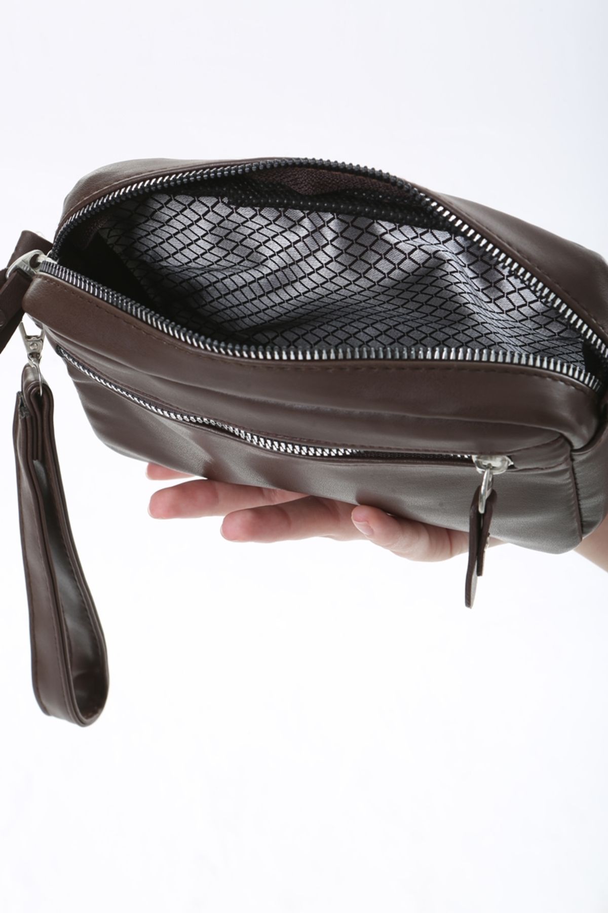 Baghashtag Dark Brown Tiny Unisex 3 Compartment Leather Bag Trendyol