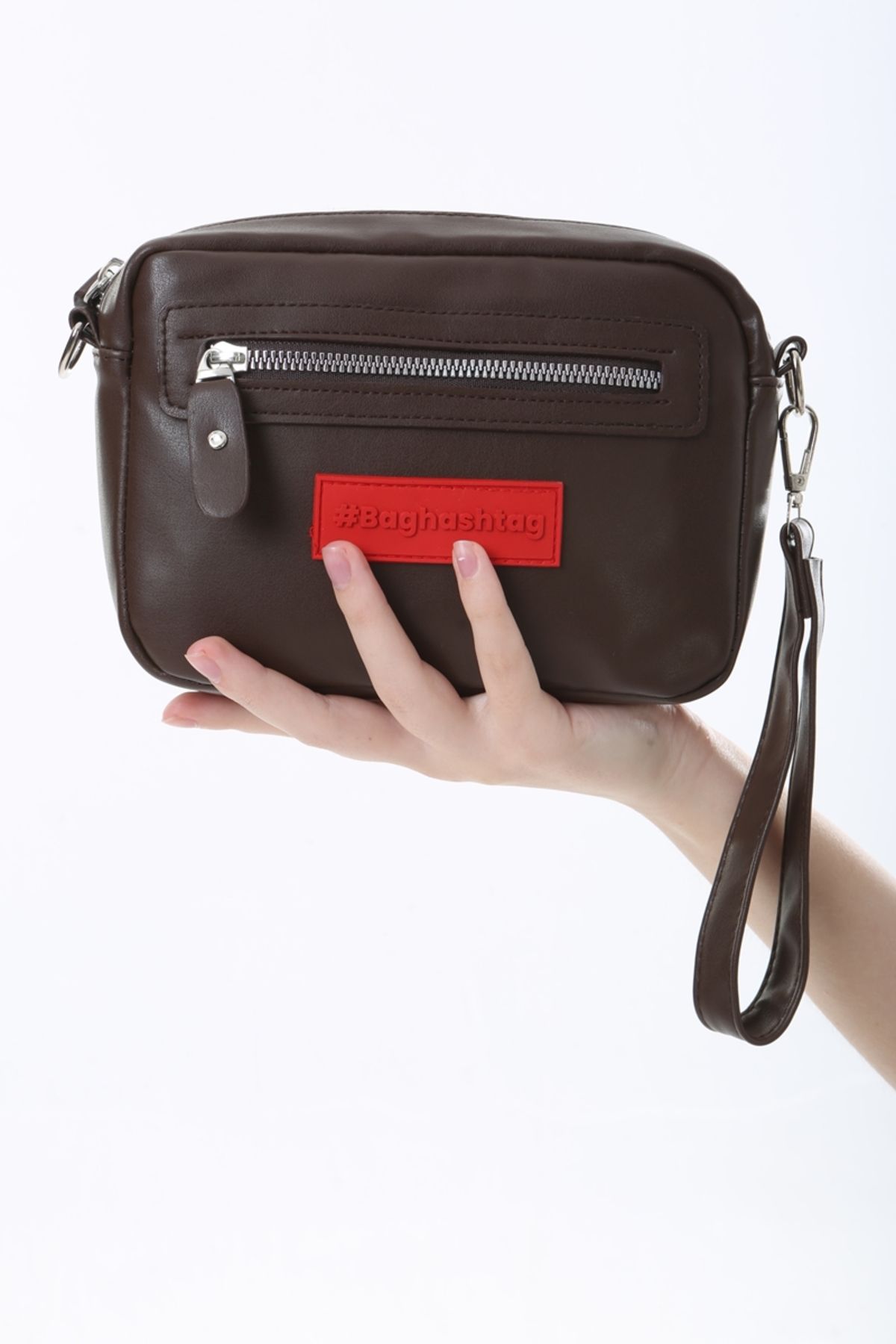 Baghashtag Dark Brown Tiny Unisex 3 Compartment Leather Bag Trendyol