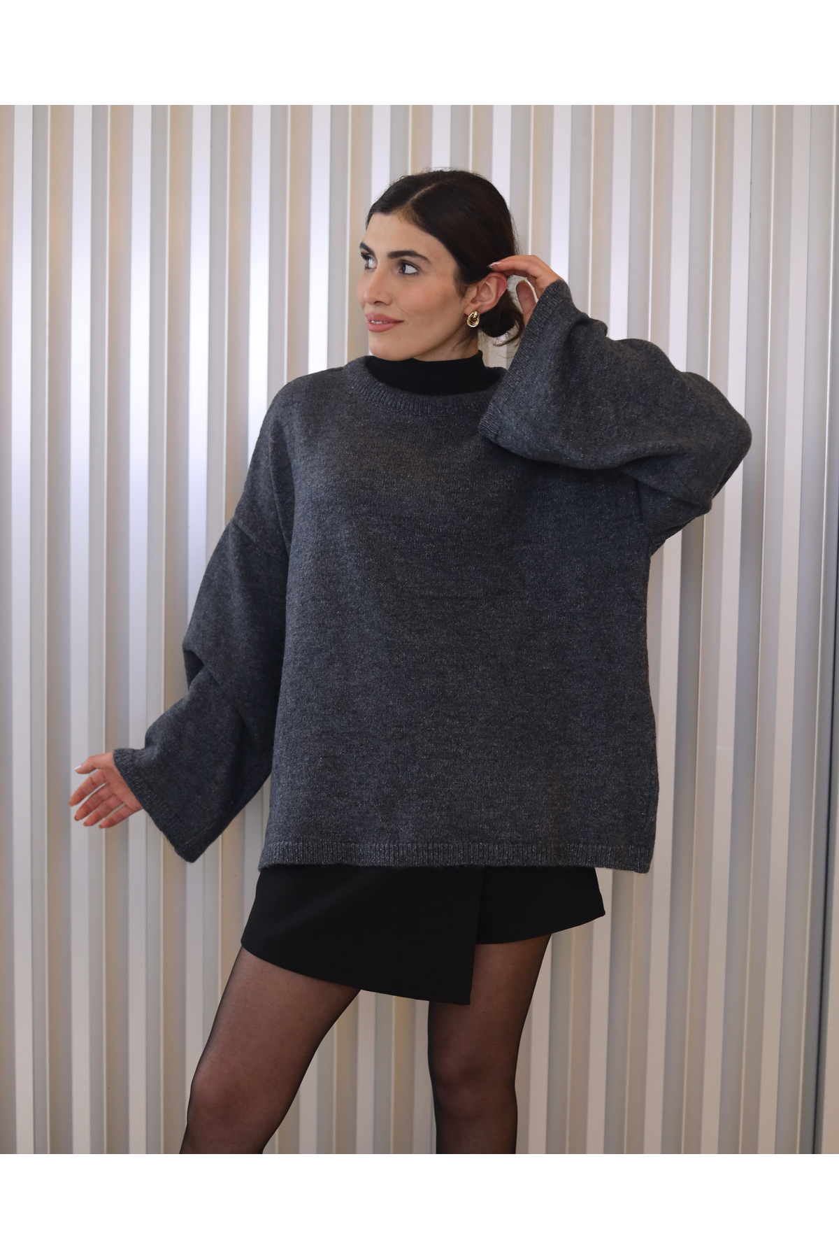 Oversize Bisiklet Yaka Kazak