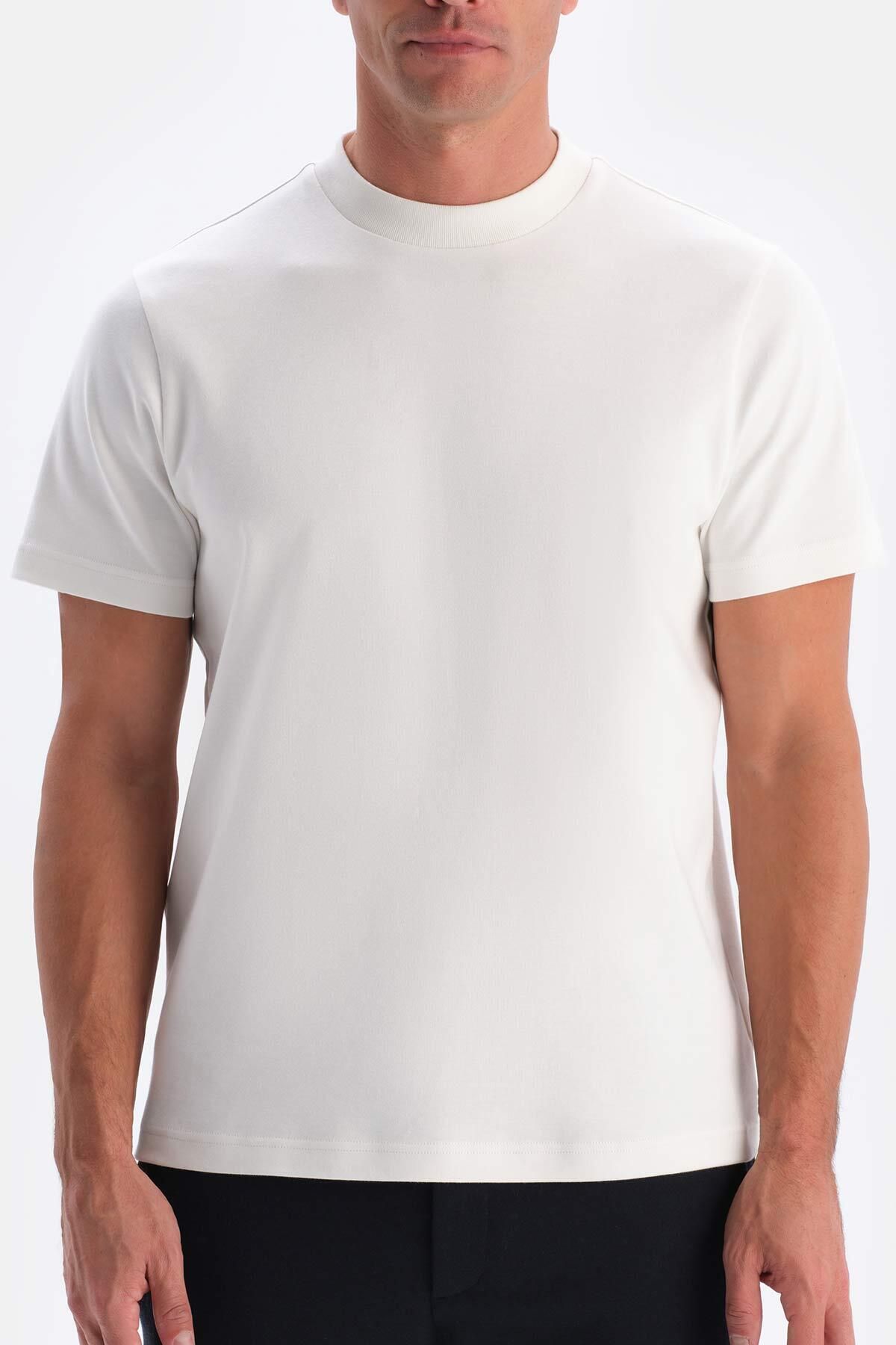 Dagi-White Silk Finish Interlock Crew Neck T-Shirt 6