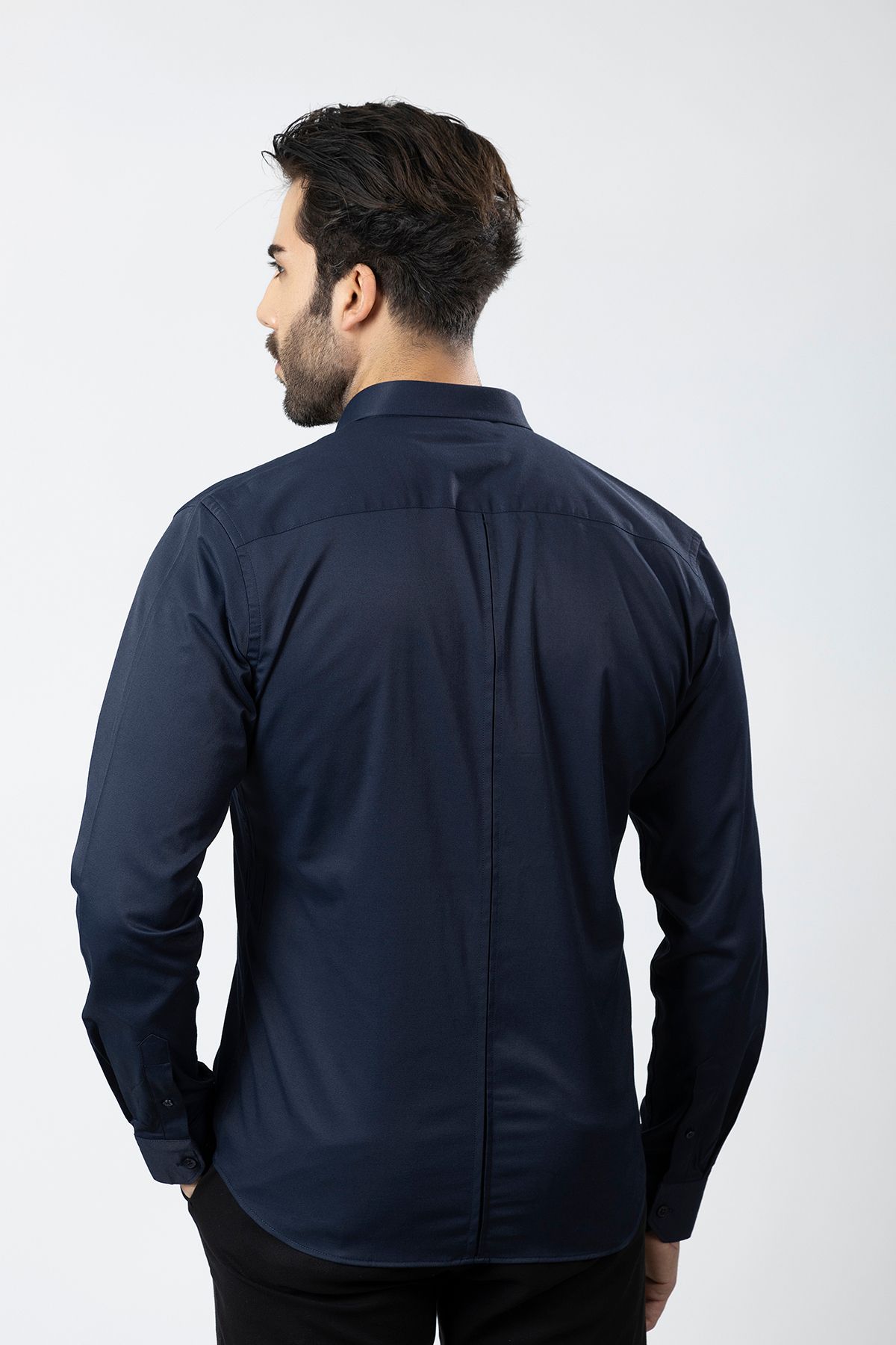 Polo Air-Men's Long Sleeve Shirt Slimfit Lycra Fabric Pa-179 Navy Blue Color 3