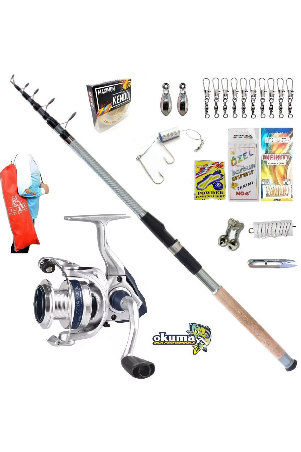 ست چوب ماهیگیری مجموعه خط چرخش ساحلی ARIA C X 60 SIND SPIN Okuma