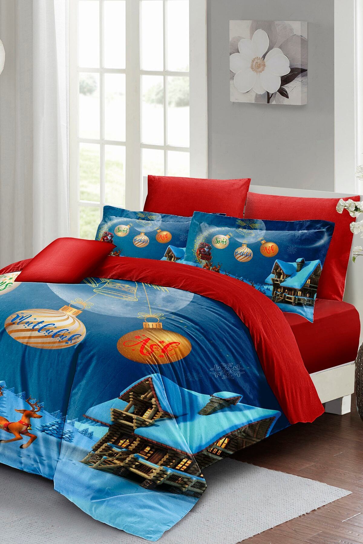 MonoHome Kıng Sıze Yılbaşı Nevresim Takım %100 Doğal Pamuk Saten Noel Çift Kişilik Wish 220x240cm