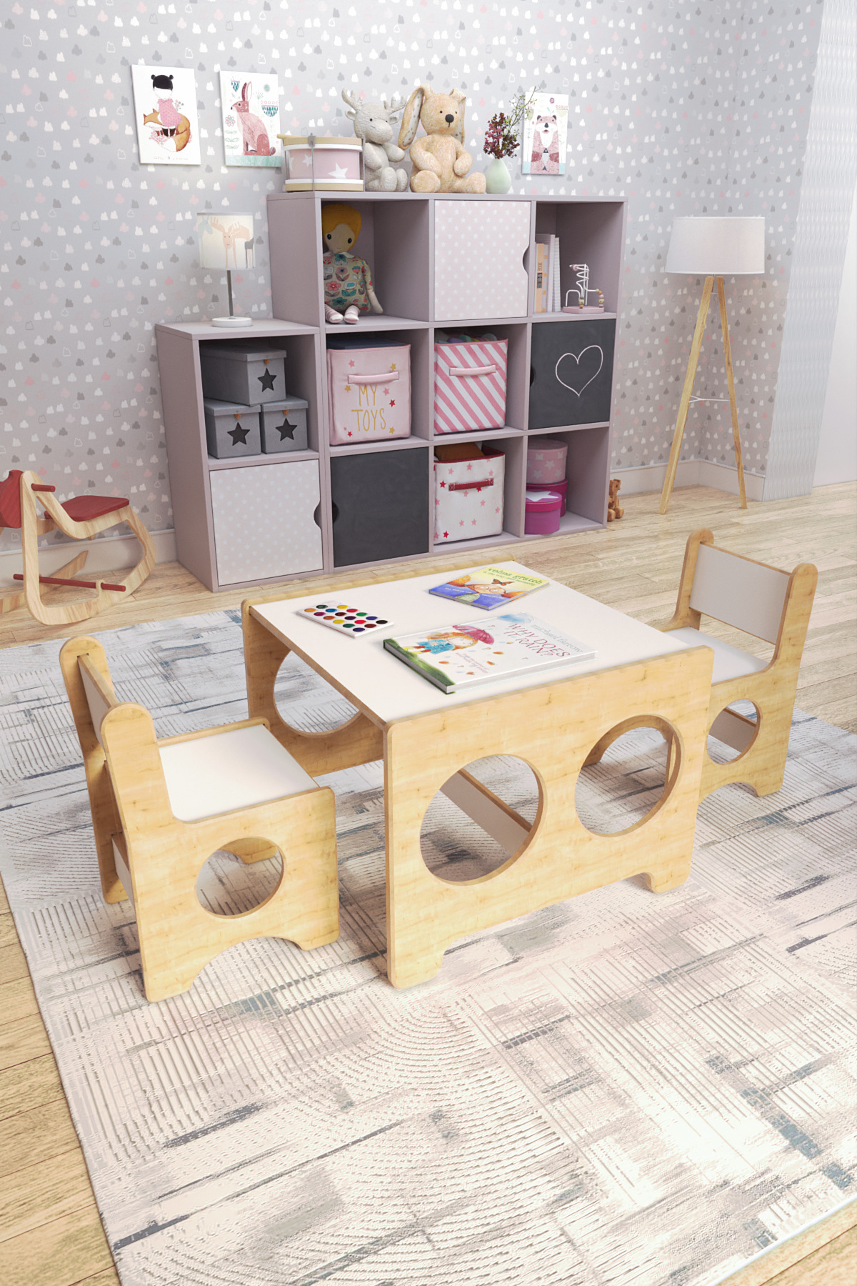 zeo wood design Montessori Çocuk Oyun & Aktivite & Çalışma Masa Ve 2 Sandalye fotoğrafı 2 (önizleme)