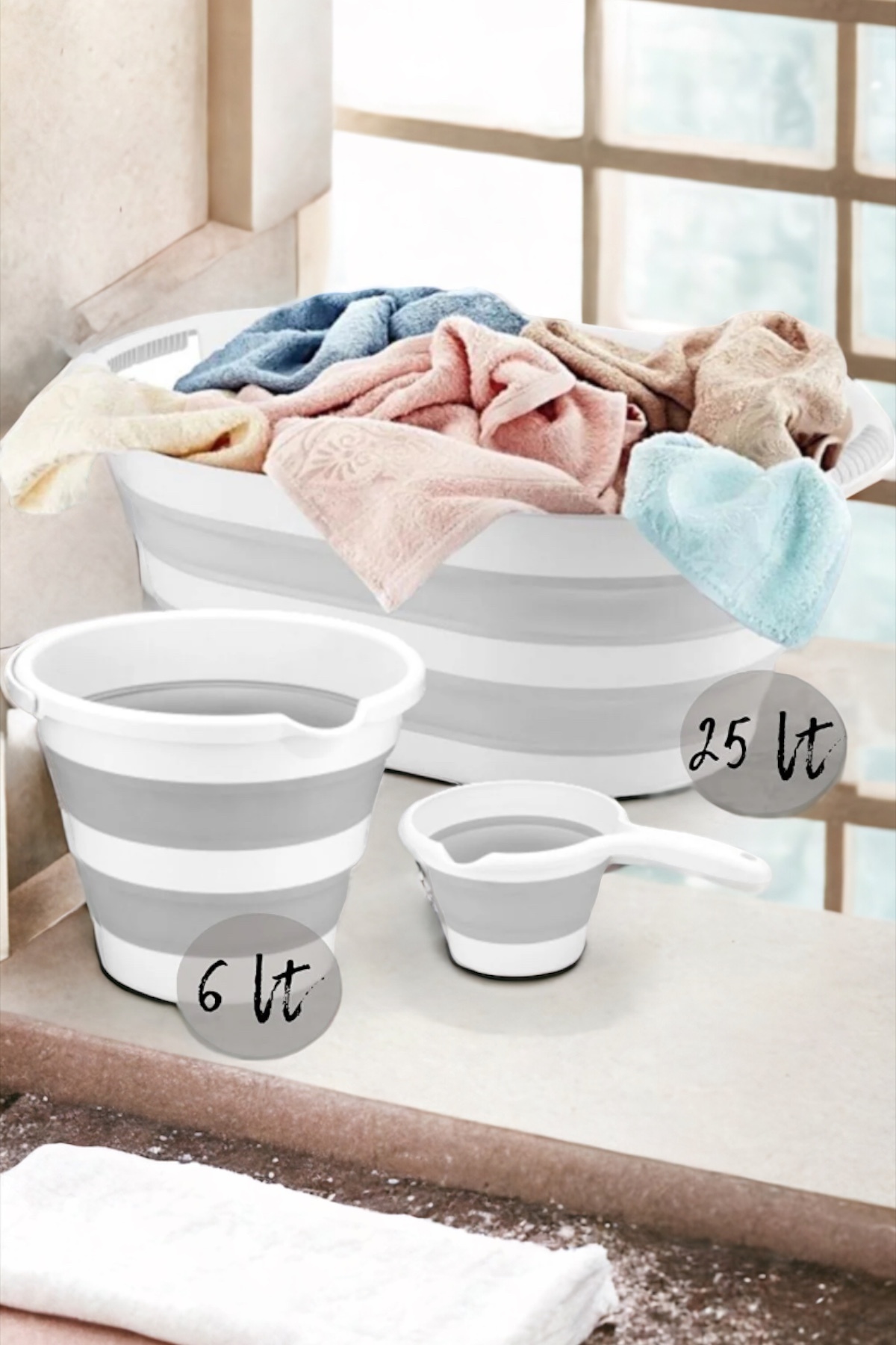 Vera Bath 3-Piece Folding Multi Set Basket-bucket-mug