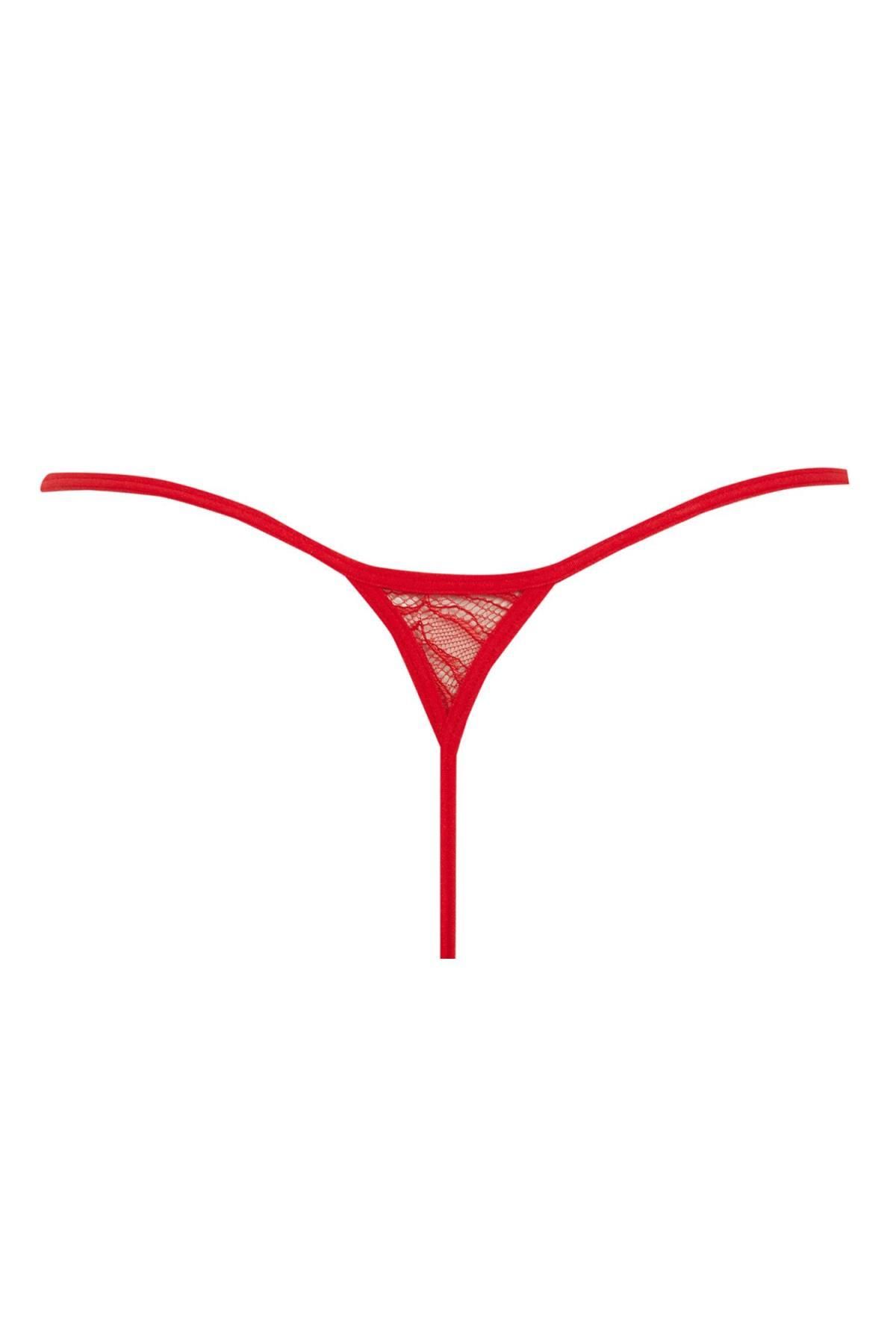 Defacto Fall In Love New Year Themed Red Lace String Slip Panties - Trendyol