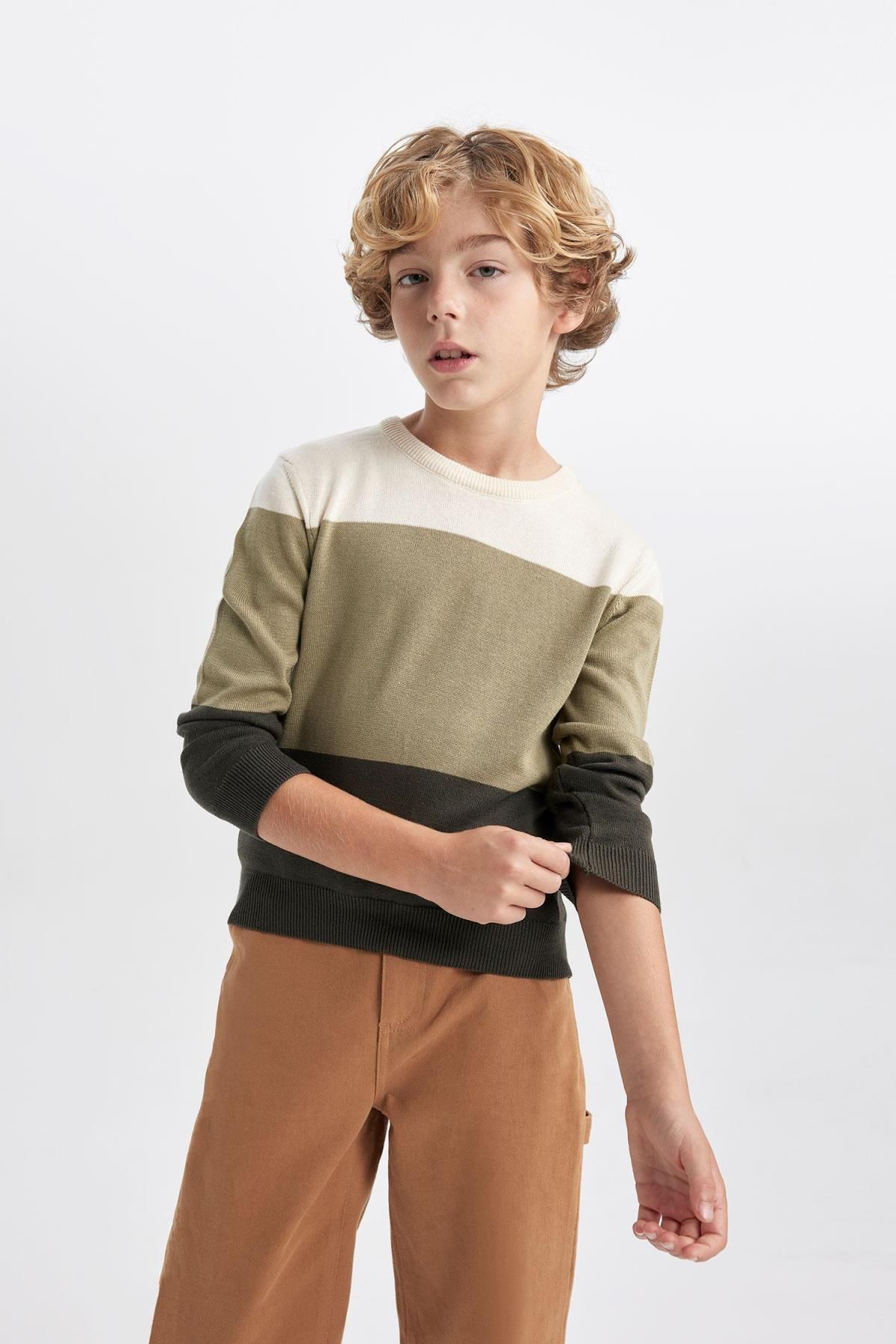 DeFacto-Pulover pentru băieți, cu gâtul rotund, tricotaje colorblock B3968a823wn 6