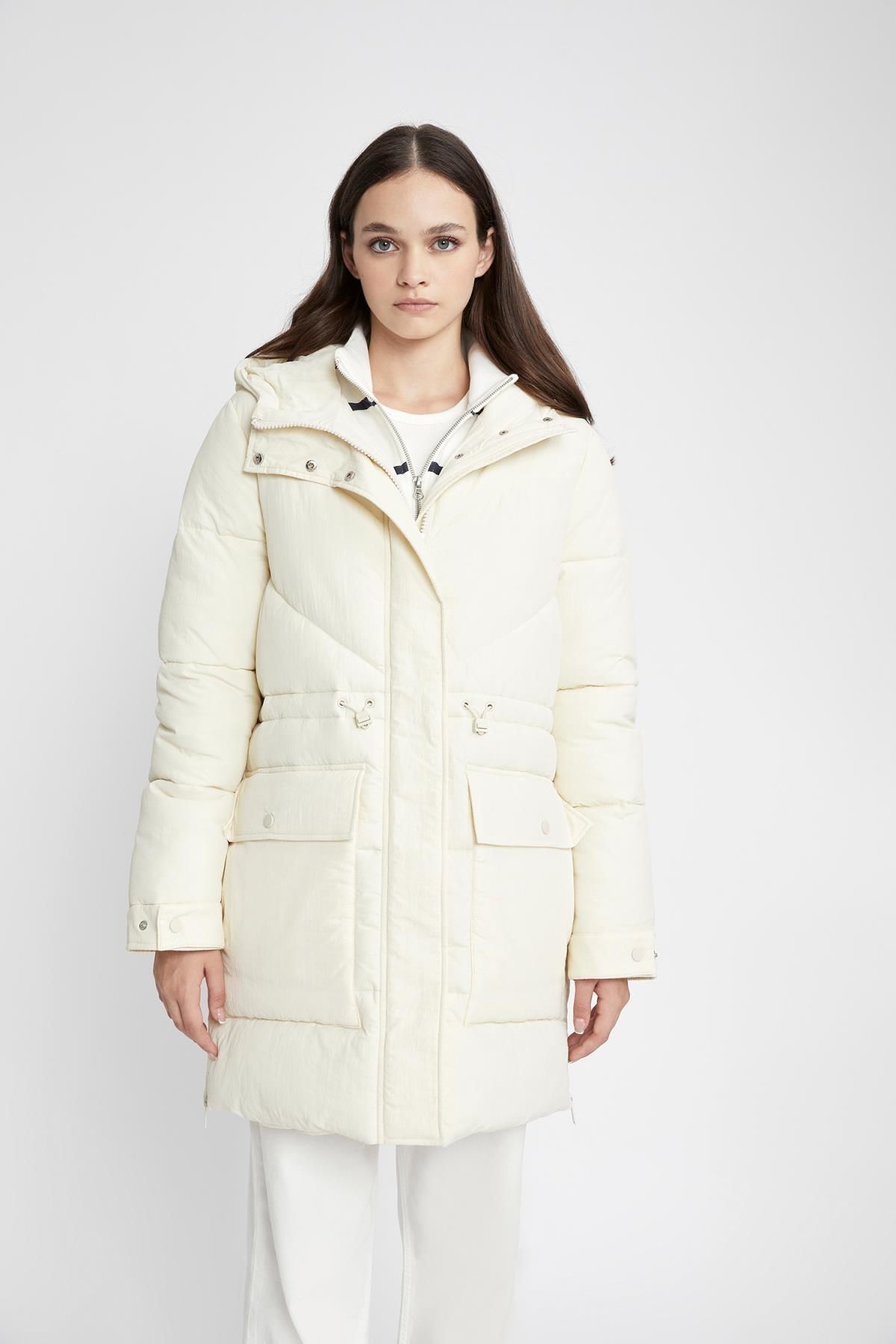 DeFacto-Wasserabweisender, normaler Parka-Mantel mit Kapuze und elastischem Bund 5