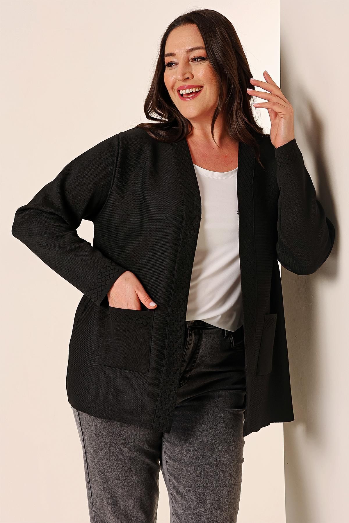 By Sayg Plus Size Knitwear Cardigan with Pockets