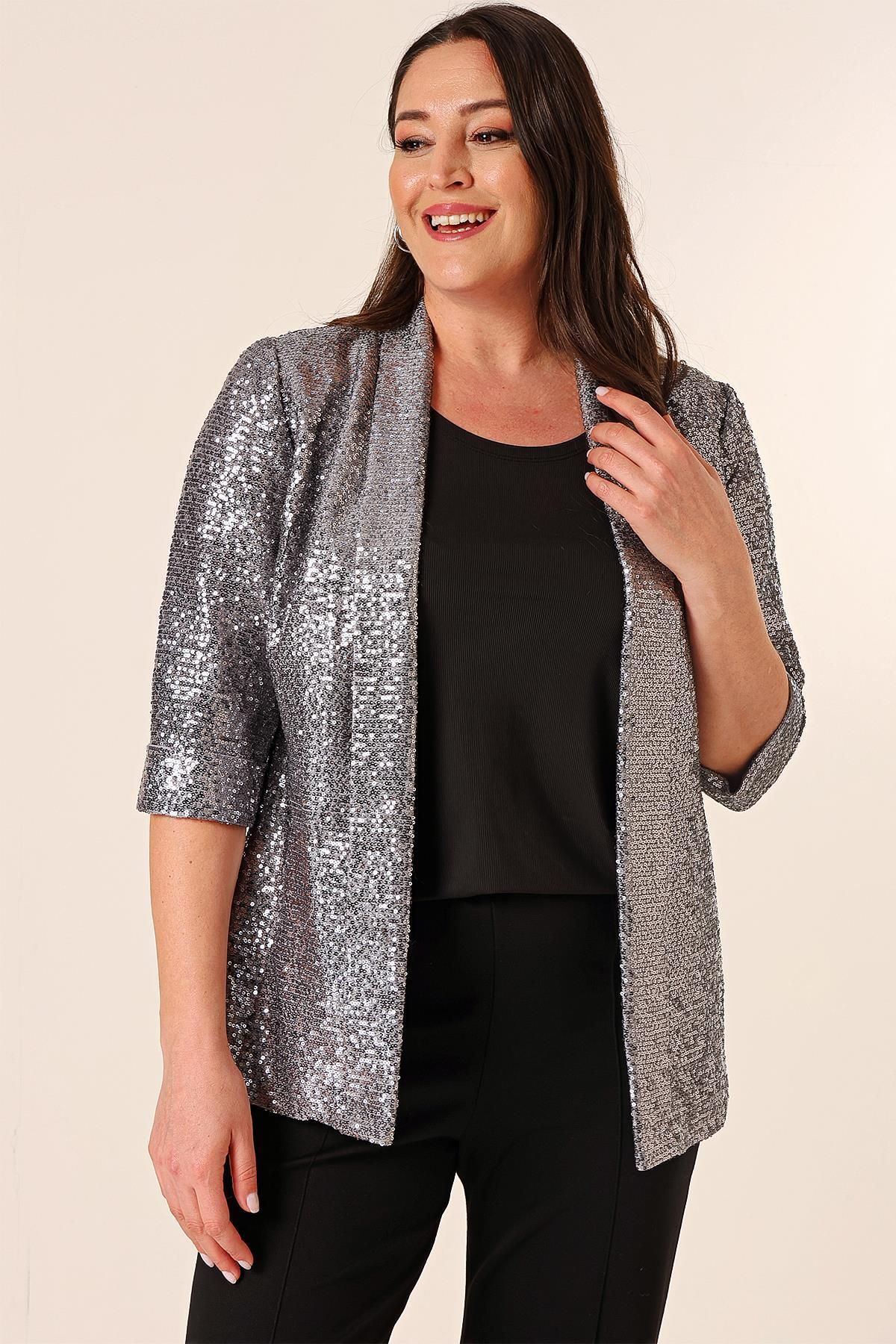 Plus size top sequin jacket