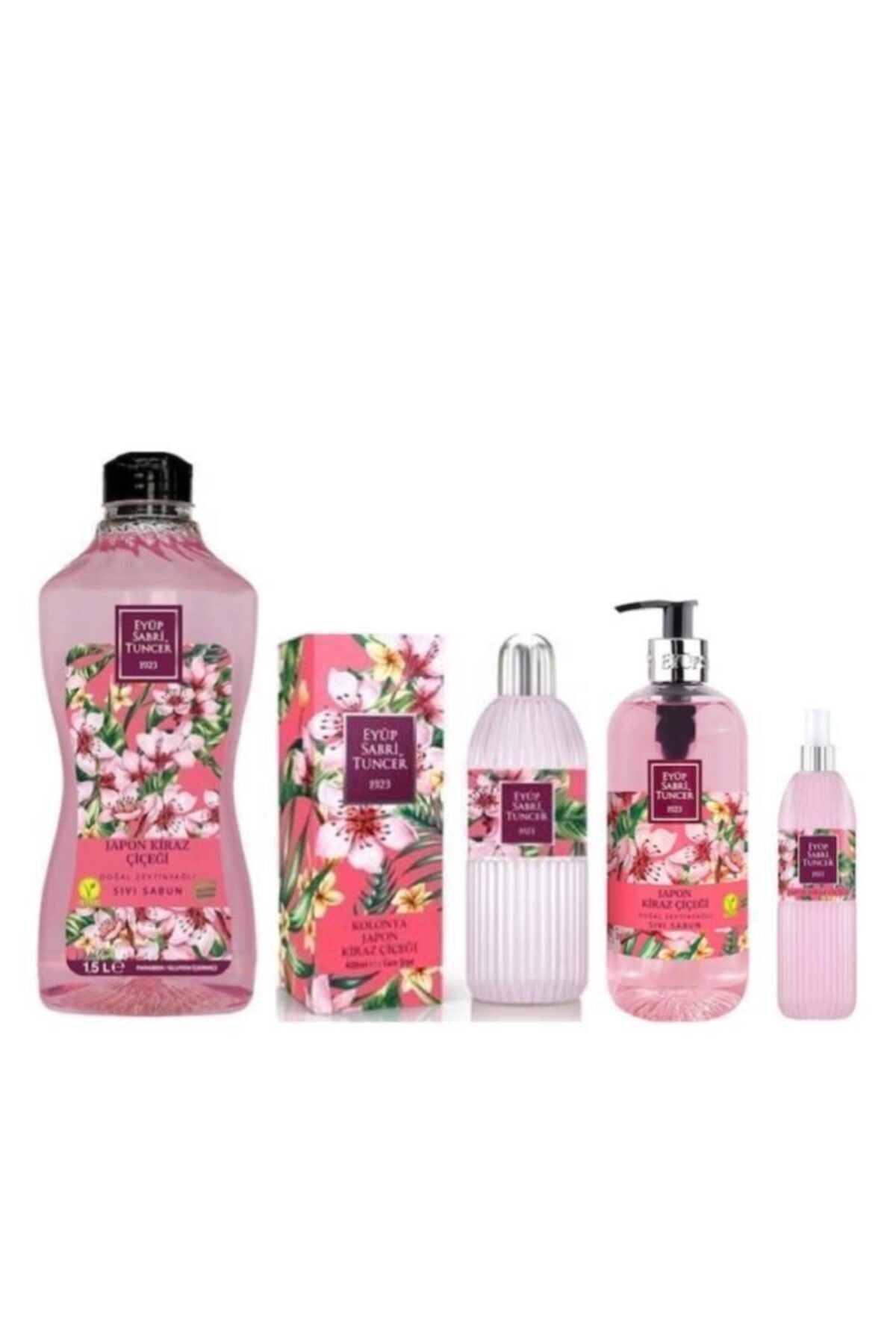 مجموعه 4 تایی شکوفه گیلاس ژاپنی (صابون مایع 1.5 لیتر + 500 میلی لیتر - ادکلن 400 میلی لیتر + 200 میلی لیتر) Eyüp Sabri Tuncer