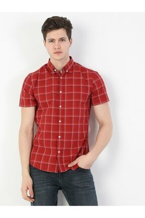 Slim Fit Shirt Neck Erkek Kırmızı Kısa Kol Gömlek .CL1049252_Q1.V1_RED