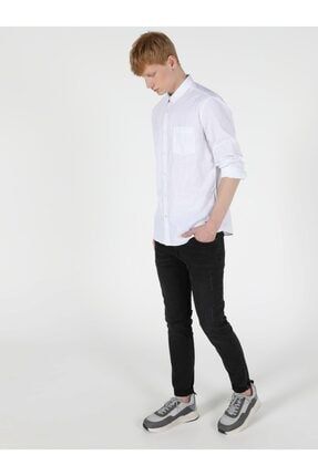 Slim Fit Shirt Neck Erkek Beyaz Uzun Kol Gömlek .CL1050034_Q1.V1_WHT