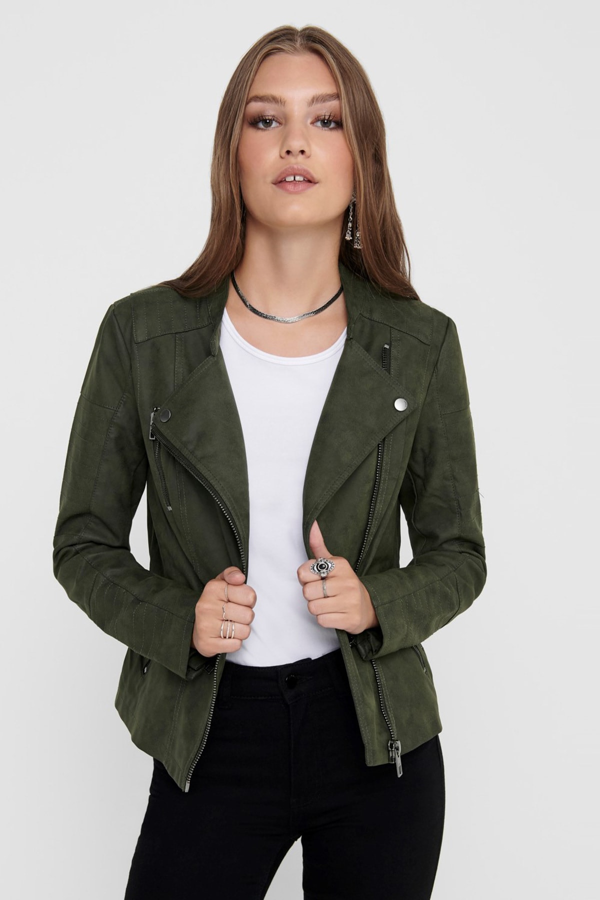 Ava Faux Kadın Yeşil Deri Ceket (15102997-ROS)
