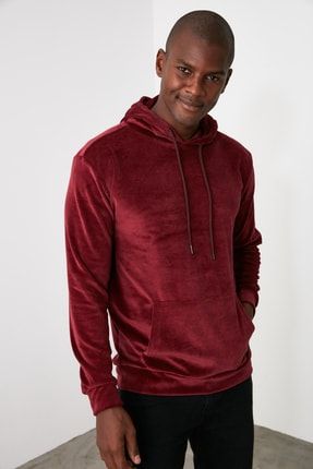 Trendyol Man Bordo Erkek Sweatshirt Kadife Kapusonlu Kanguru Cepli Tmnaw19po0039 Trendyol
