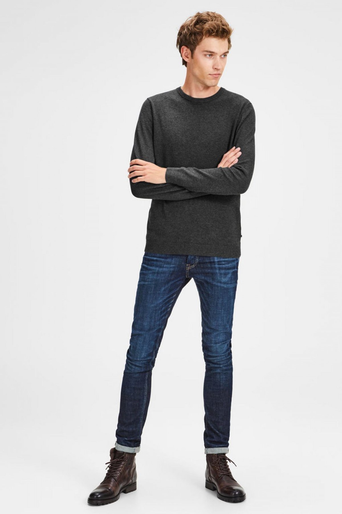 پلیور جک اند جونز مردانه دوختنی خاکستری بیسیک طرح دار Regular/رگولار    بیسیک ورزش | Jack & Jones 12137190 TR - تصویر 4