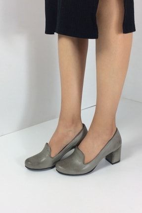 Kadın Gri Hakiki Deri Tek Parça Topuklu Ayakkabı KDYT-11