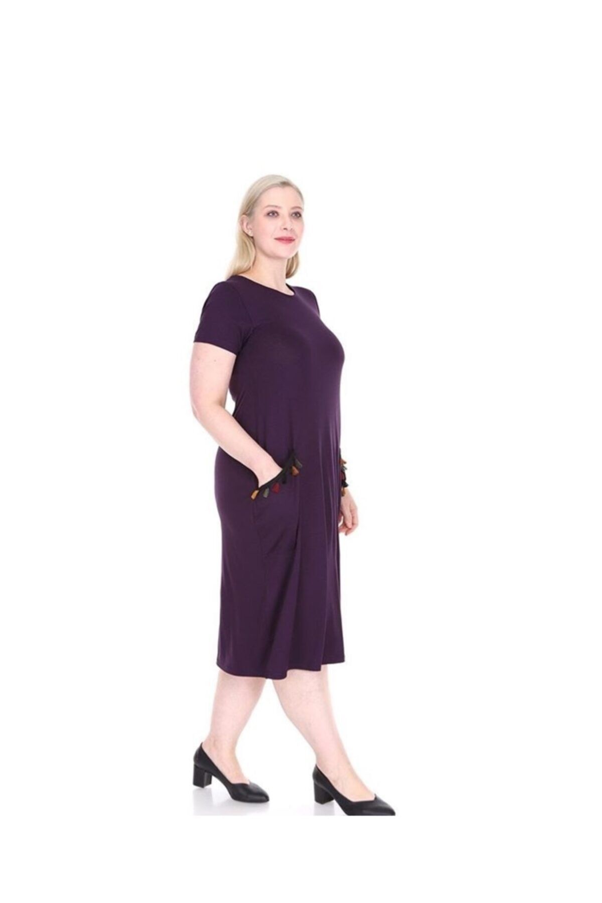 Şirin Butik-Rochie de damă din lycra din viscoză cu buzunare prune 3