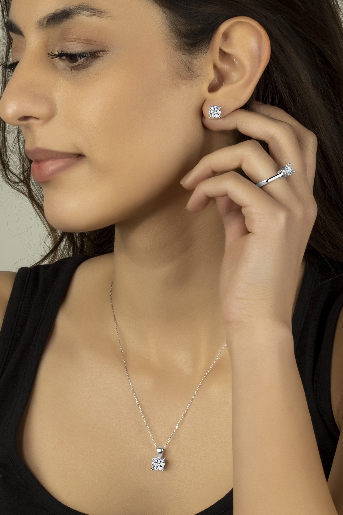 Kara Jewelry Kadın Gümüş Set Orijinal Swarovskı Taşlı Tektaş Set