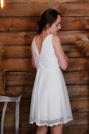 Kadın Beyaz Güpürlü Elbise BRNS999