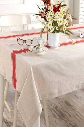 Odel Home Kalin Buldan Keteni Kirmizi Cizgili Masa Ortusu Ebat 140x175 Cm Trendyol
