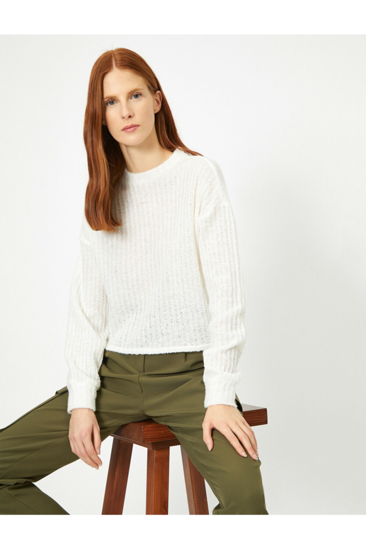 Koton Pullover Weiß Relaxed Fit