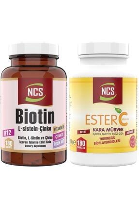 Ester C Vitamini Kara Mürver 180 Tablet Biotin Lsistein Folic Acid Çinko 180 Tablet Vitamin B12 ncsesterbiot360