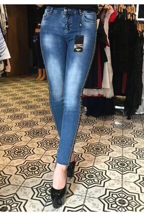 Kadın Mavi Yan Şerit Detay Jeans F890656