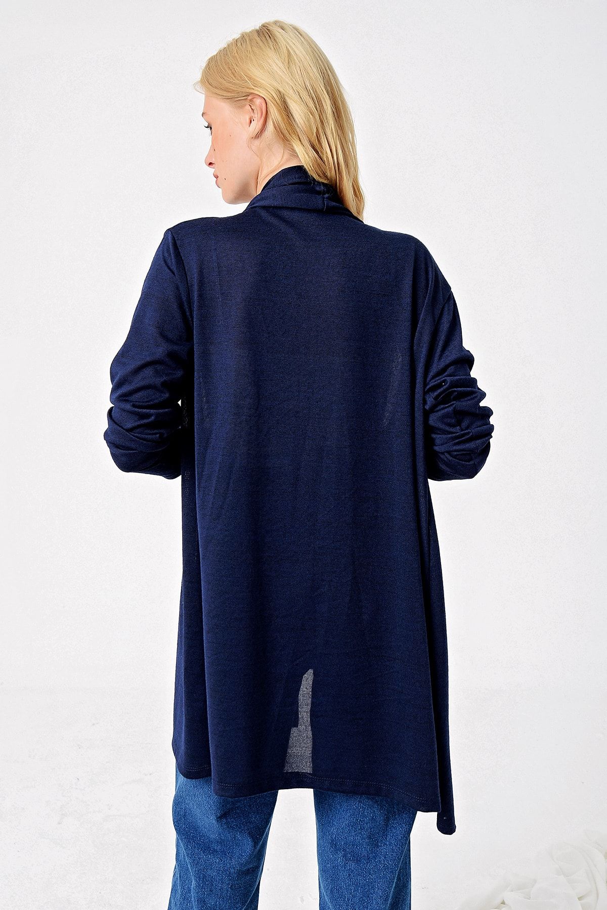 Trend Alaçatı Stili-Cardigan Viscon cu guler șal bleumarin pentru femei ALC-X4864 5