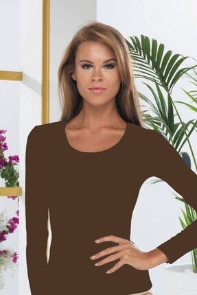 Kadın Kahverengi Modal Uzun Kol Açık Yaka Body MLBD1038